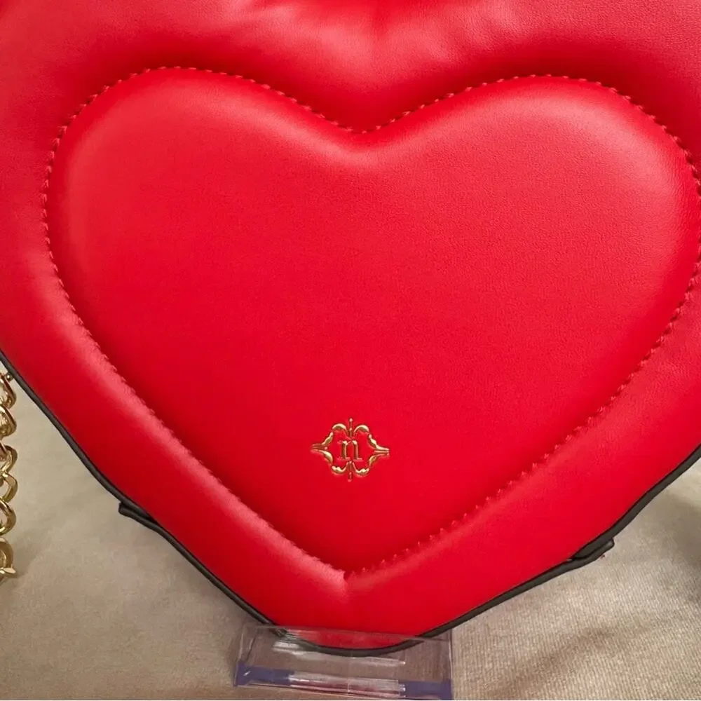 Nanette Lepore Cupid Heart Shaped Red Crossbody Bag Top Handle Purse Gold Chain